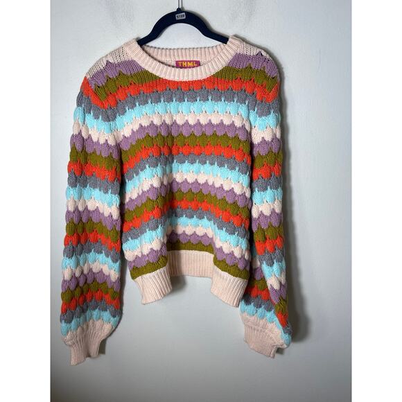 THML Multi Color Scalloped Knit Sweater Sz S - Picture 1 of 2